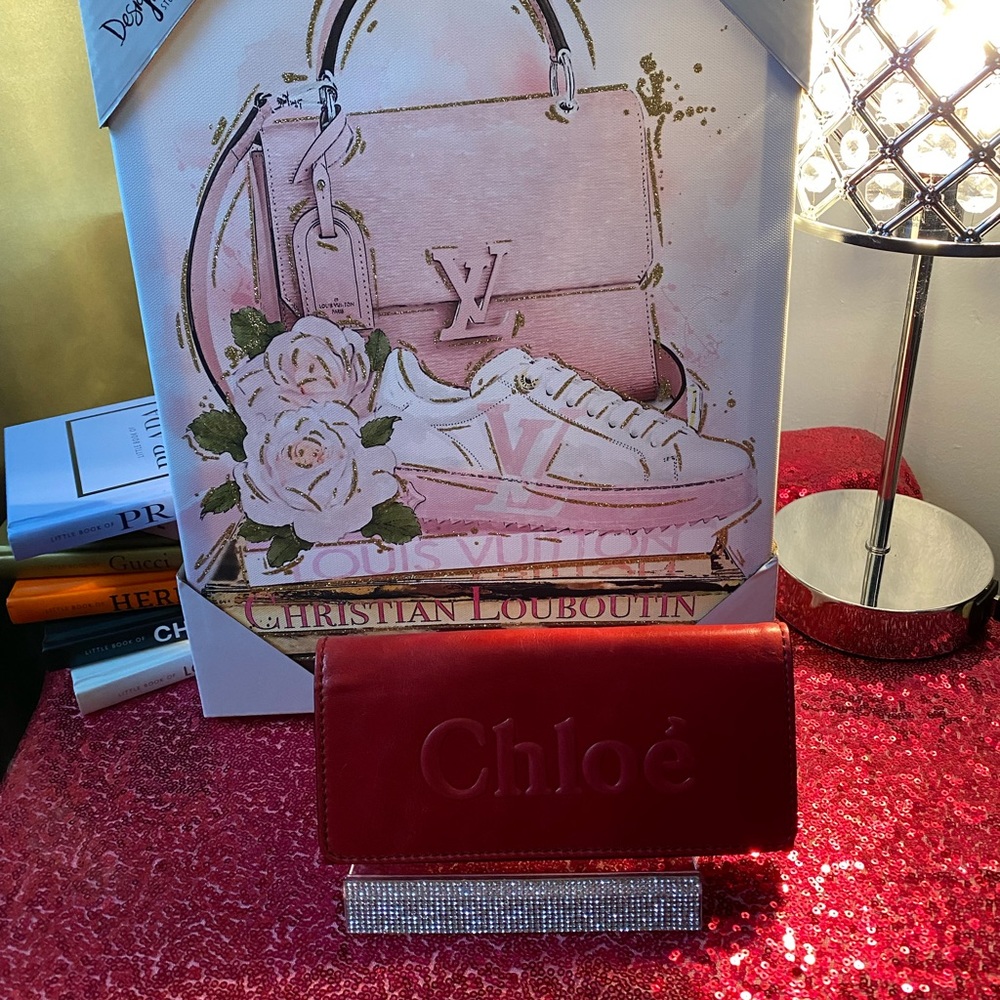 Chloe long red leather wallet